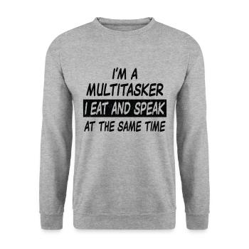Multitasker eat and speak - Unisex Pullover - Weißgrau meliert - Vorne - Alina (178cm) & Michal (187cm)