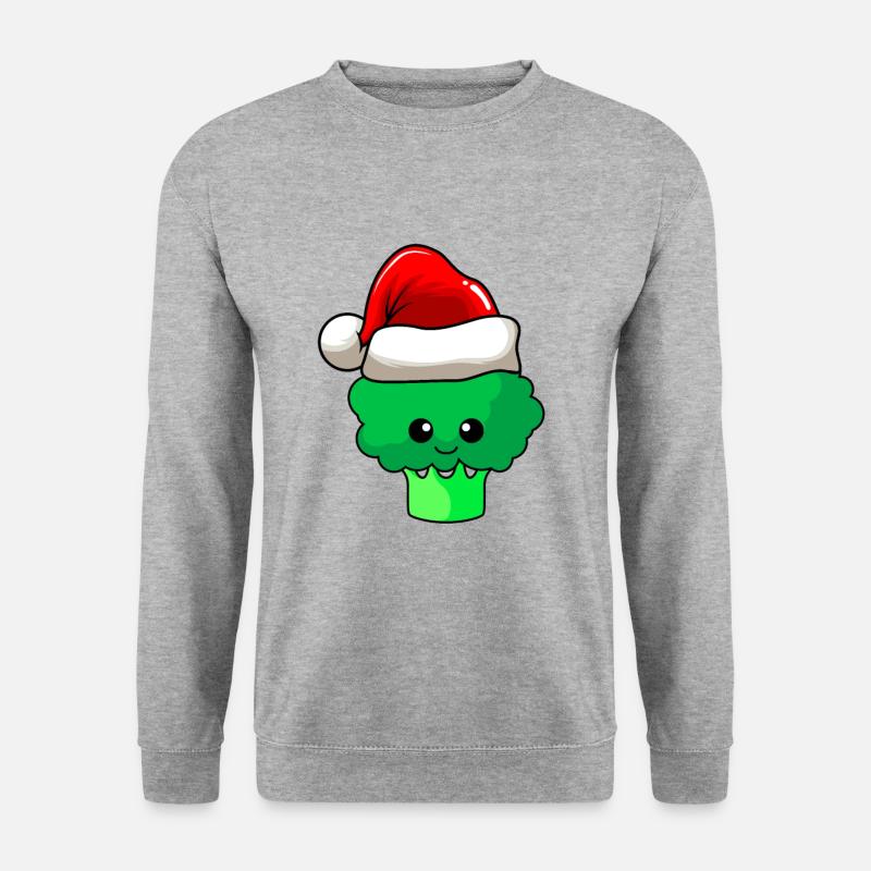 Broccoli Weihnachten Comic Xmas - Unisex Pullover - Weißgrau meliert