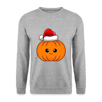 Kürbis Weihnachten Comic Xmas - Unisex Pullover - Weißgrau meliert - Vorne - Alina (178cm) & Michal (187cm)