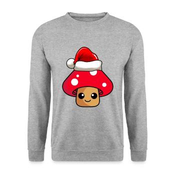 Pilz Weihnachten Comic Xmas - Unisex Pullover - Weißgrau meliert - Vorne - Alina (178cm) & Michal (187cm)