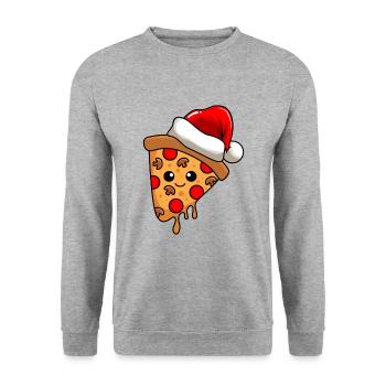 Pizza Weihnachten Comic Xmas - Unisex Pullover - Weißgrau meliert - Vorne - Alina (178cm) & Michal (187cm)