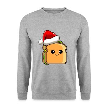 Sandwich Weihnachten Comic Xmas - Unisex Pullover - Weißgrau meliert - Vorne - Alina (178cm) & Michal (187cm)