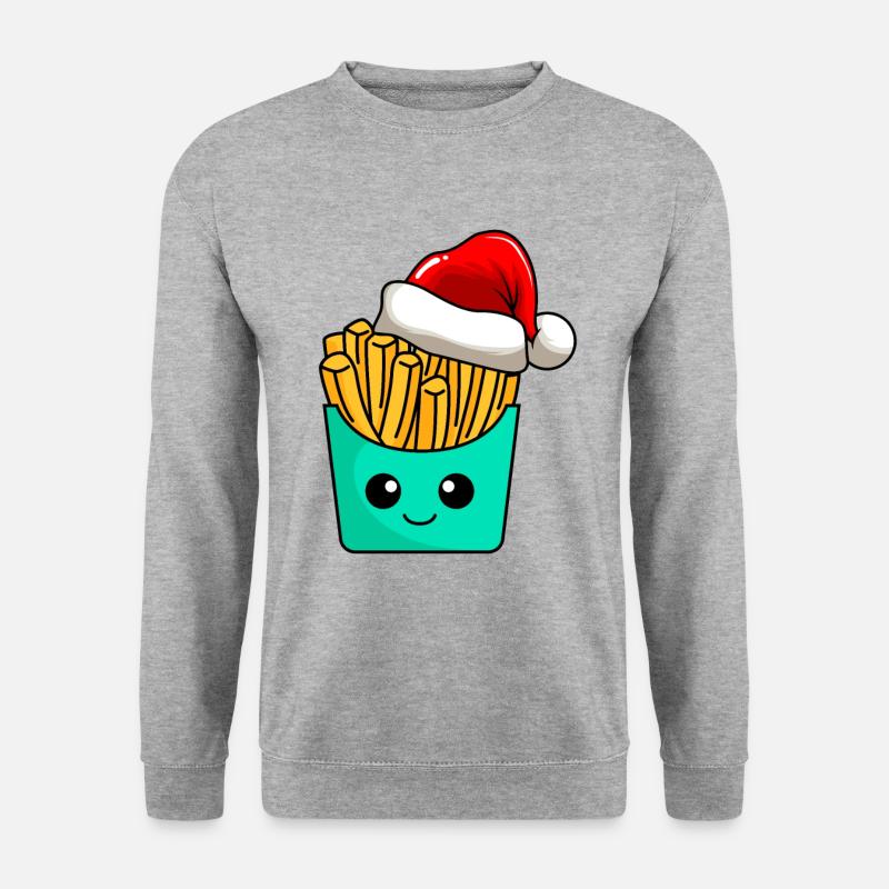 Pommes Weihnachten Comic Xmas - Unisex Pullover - Weißgrau meliert