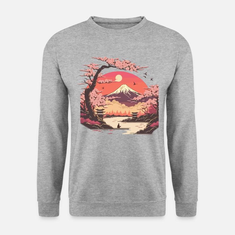Kirschblütenlandschaft - Unisex Pullover - Weißgrau meliert