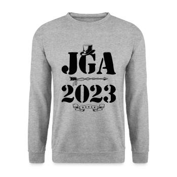 Jga 2023 Junggesellenabschied - Unisex Pullover - Weißgrau meliert - Vorne - Alina (178cm) & Michal (187cm)