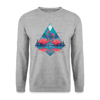 2 Pink flamingos in the water - Unisex Sweatshirt - salt & pepper - Front - Alina (178cm) & Michal (187cm)