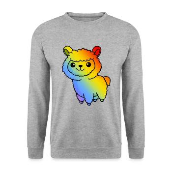 Alpaka Comic Tier - Unisex Pullover - Weißgrau meliert - Vorne - Alina (178cm) & Michal (187cm)