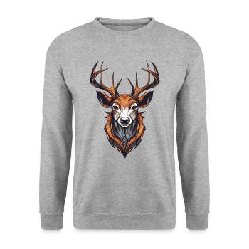 Hirsch Portrait - Unisex Pullover - Weißgrau meliert - Vorne - Alina (178cm) & Michal (187cm)