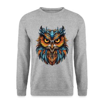 Eule Portrait - Unisex Pullover - Weißgrau meliert - Vorne - Alina (178cm) & Michal (187cm)