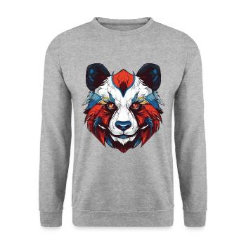 Panda Portrait - Unisex Pullover - Weißgrau meliert - Vorne - Alina (178cm) & Michal (187cm)