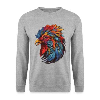 Hahn Portrait - Unisex Pullover - Weißgrau meliert - Vorne - Alina (178cm) & Michal (187cm)