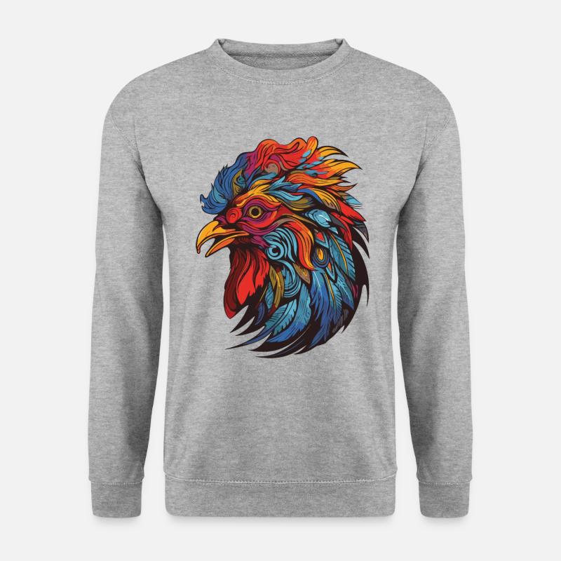 Hahn Portrait - Unisex Pullover - Weißgrau meliert