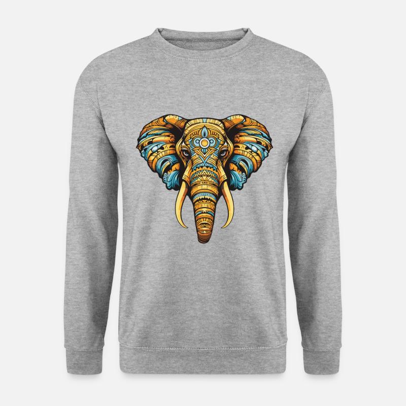 Elefant Portrait - Unisex Pullover - Weißgrau meliert