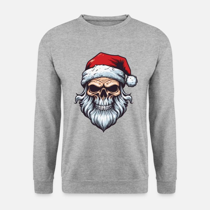 Weihnachtsmann Totenkopf - Unisex Pullover - Weißgrau meliert