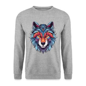 Wolf Portrait - Unisex Pullover - Weißgrau meliert - Vorne - Alina (178cm) & Michal (187cm)