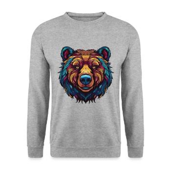 Bär Portrait - Unisex Pullover - Weißgrau meliert - Vorne - Alina (178cm) & Michal (187cm)