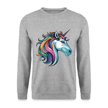 Einhorn Portrait - Unisex Pullover - Weißgrau meliert - Vorne - Alina (178cm) & Michal (187cm)