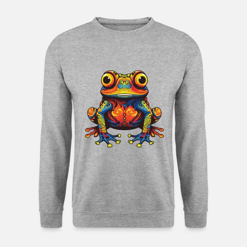 Frosch Portrait - Unisex Pullover - Weißgrau meliert