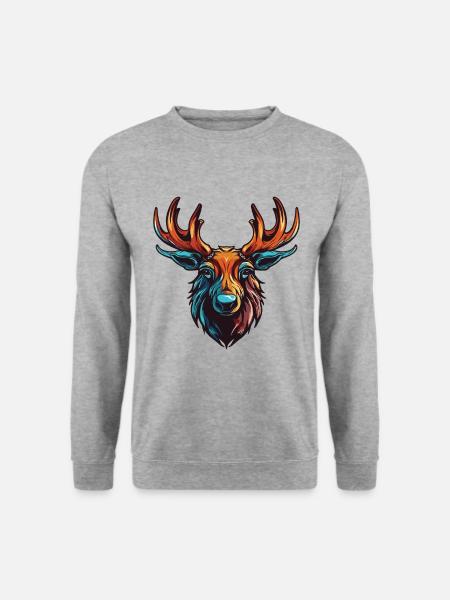 Elch Portrait - Unisex Pullover - Weißgrau meliert
