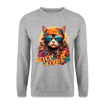 Hippie kitten with bandana and Alma Salvaje glasses - Unisex Sweatshirt - salt & pepper - Front - Alina (178cm) & Michal (187cm)