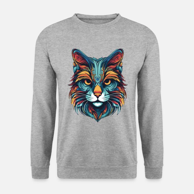 Katze Portrait - Unisex Pullover - Weißgrau meliert