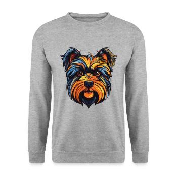 Yorkshire Terrier Hund Portrait - Unisex Pullover - Weißgrau meliert - Vorne - Alina (178cm) & Michal (187cm)