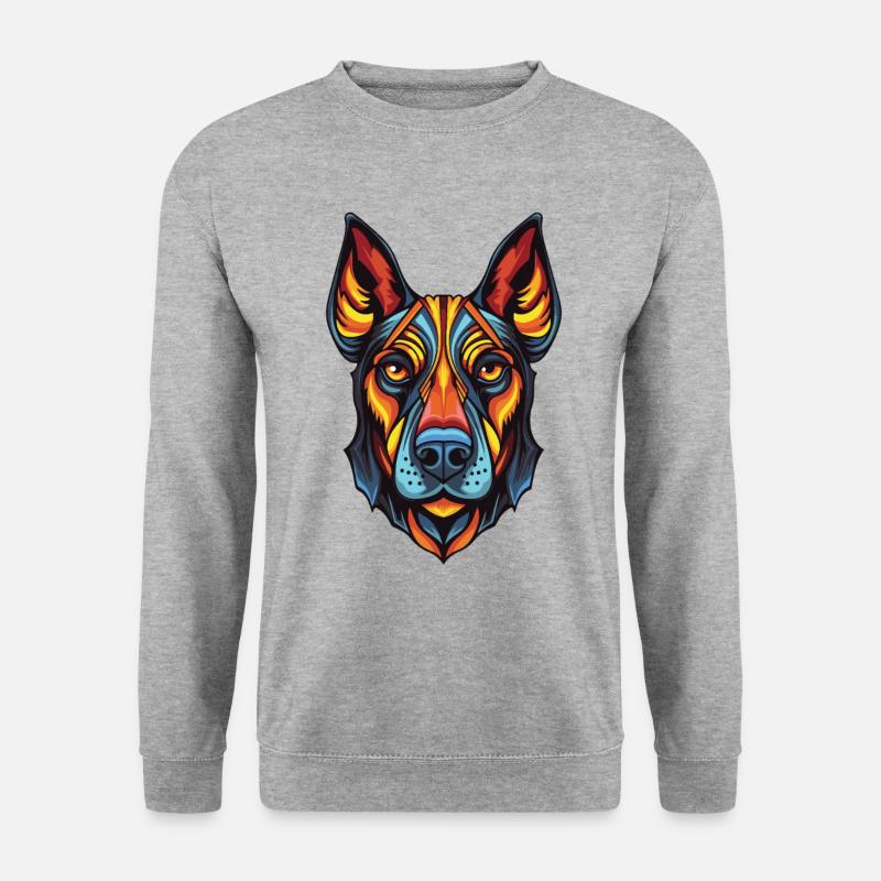 Doberman Hund Portrait - Unisex Pullover - Weißgrau meliert