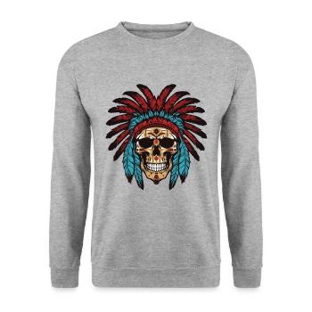 Apache Skull Indian Chief - Unisex Sweatshirt - salt & pepper - Front - Alina (178cm) & Michal (187cm)