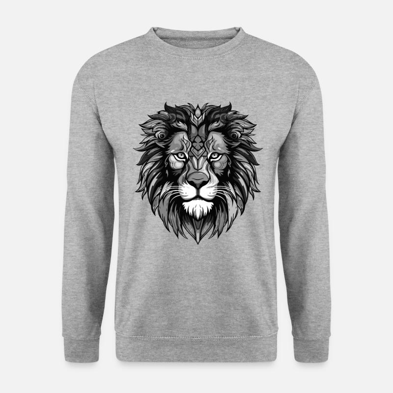Löwe Portrait - Unisex Pullover - Weißgrau meliert