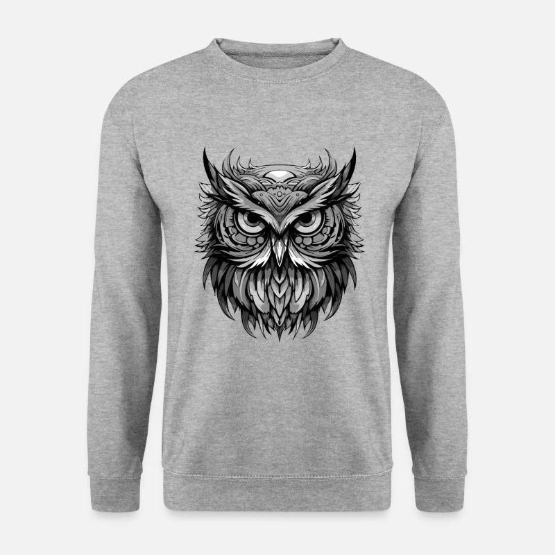Eule Portrait - Unisex Pullover - Weißgrau meliert
