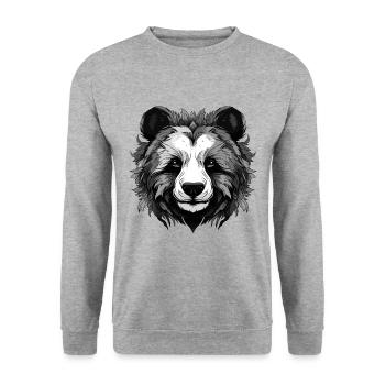 Panda Portrait - Unisex Pullover - Weißgrau meliert - Vorne - Alina (178cm) & Michal (187cm)