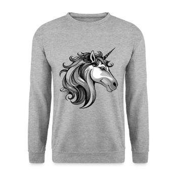Einhorn Portrait - Unisex Pullover - Weißgrau meliert - Vorne - Alina (178cm) & Michal (187cm)