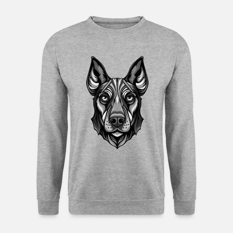 Doberman Hund Portrait - Unisex Pullover - Weißgrau meliert