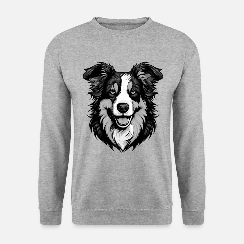 Border Collie Hund Portrait - Unisex Pullover - Weißgrau meliert
