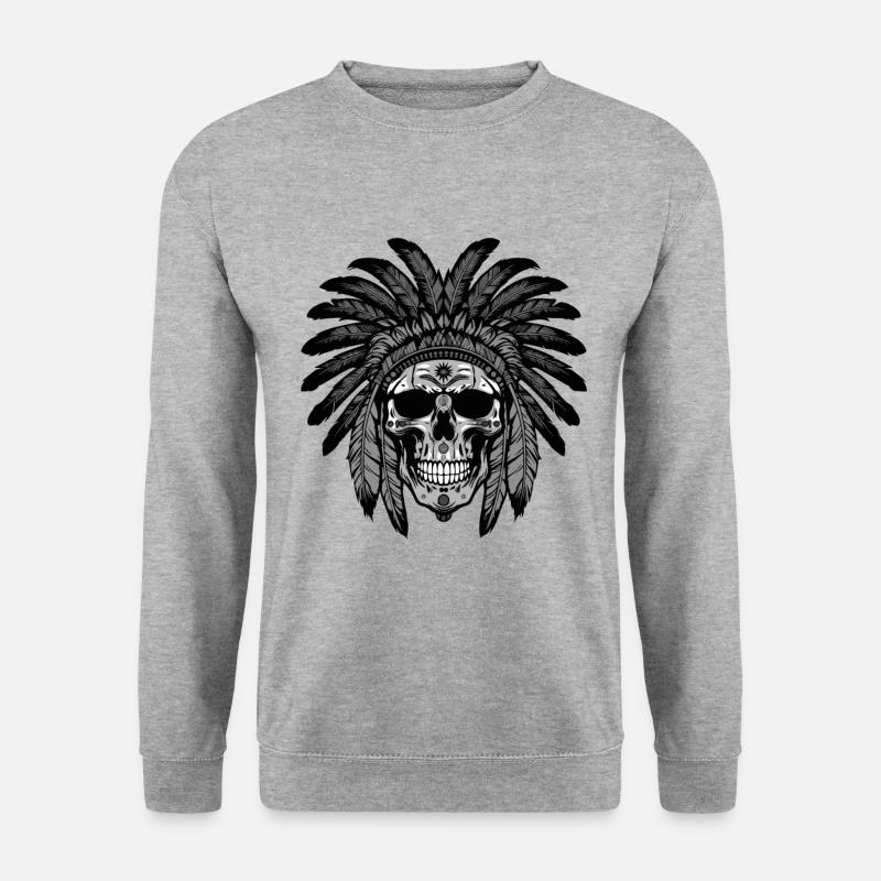 Apache Totenkopf Indianer Häuptling - Unisex Pullover - Weißgrau meliert
