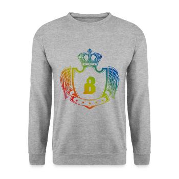 B Buchstabe Wappen - Unisex Pullover - Weißgrau meliert - Vorne - Alina (178cm) & Michal (187cm)