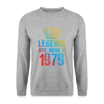 1979 Legends Born In - Unisex Sweatshirt - salt & pepper - Front - Alina (178cm) & Michal (187cm)