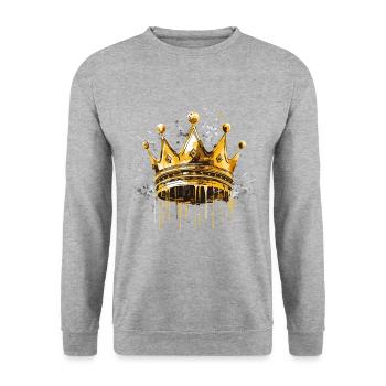 Krone Symbol Gold König - Unisex Pullover - Weißgrau meliert - Vorne - Alina (178cm) & Michal (187cm)