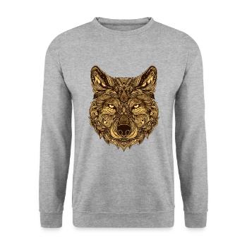 Wolf Kopf Tier - Unisex Pullover - Weißgrau meliert - Vorne - Alina (178cm) & Michal (187cm)