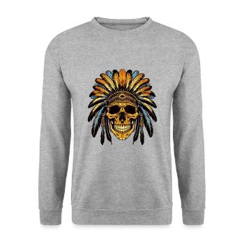 Chief Skull Apache Indian - Unisex Sweatshirt - salt & pepper - Front - Alina (178cm) & Michal (187cm)