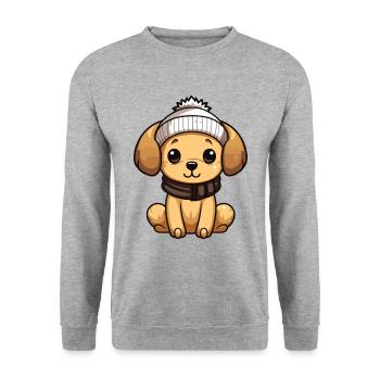 Hund Winter Comic - Unisex Pullover - Weißgrau meliert - Vorne - Alina (178cm) & Michal (187cm)