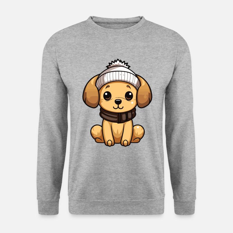 Hund Winter Comic - Unisex Pullover - Weißgrau meliert
