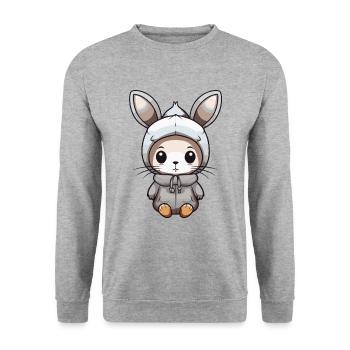 Hase Winter Comic - Unisex Pullover - Weißgrau meliert - Vorne - Alina (178cm) & Michal (187cm)