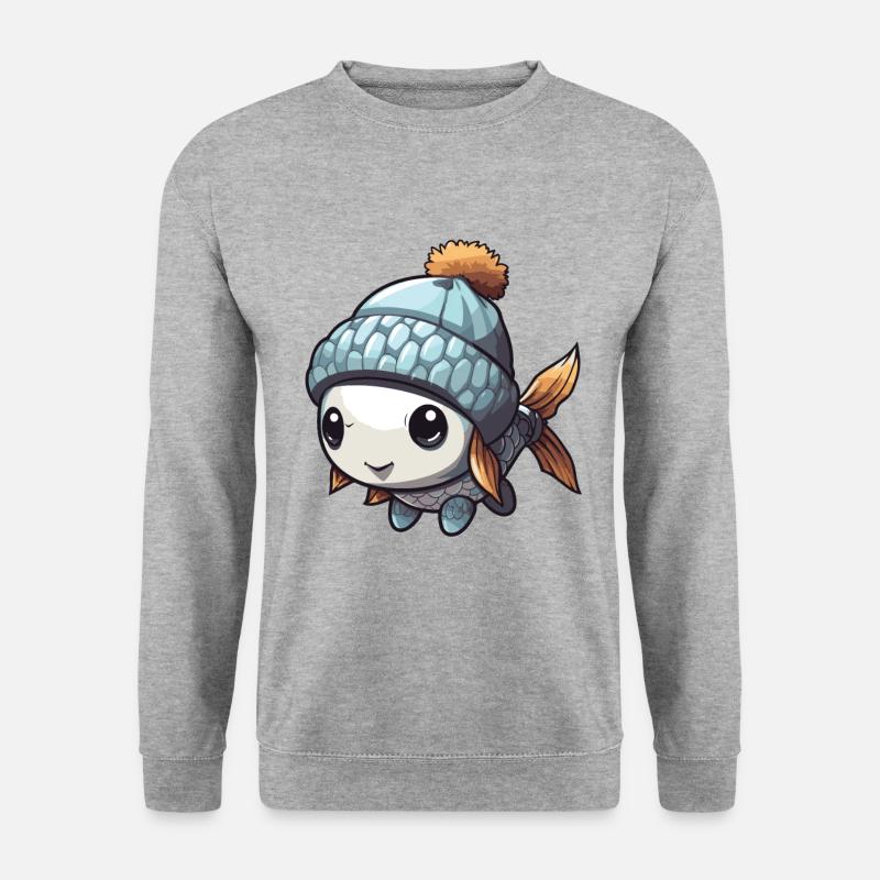 Fisch Winter Comic - Unisex Pullover - Weißgrau meliert