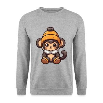 Monkey Winter Comic - Unisex Sweatshirt - salt & pepper - Front - Alina (178cm) & Michal (187cm)