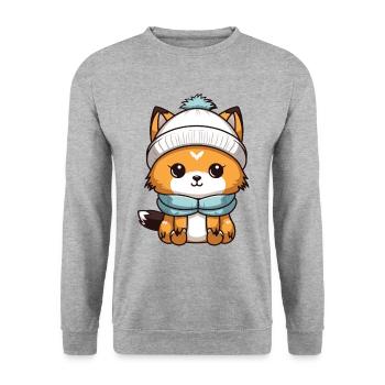 Fuchs Winter Comic - Unisex Pullover - Weißgrau meliert - Vorne - Alina (178cm) & Michal (187cm)