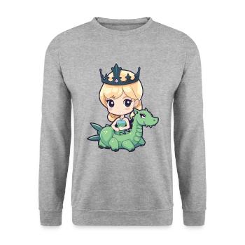 Prinzessin Drache Comic - Unisex Pullover - Weißgrau meliert - Vorne - Alina (178cm) & Michal (187cm)