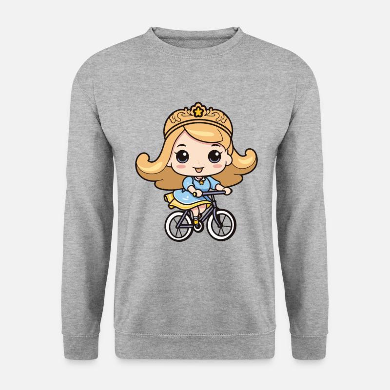 Fahrrad Mädchen Comic - Unisex Pullover - Weißgrau meliert