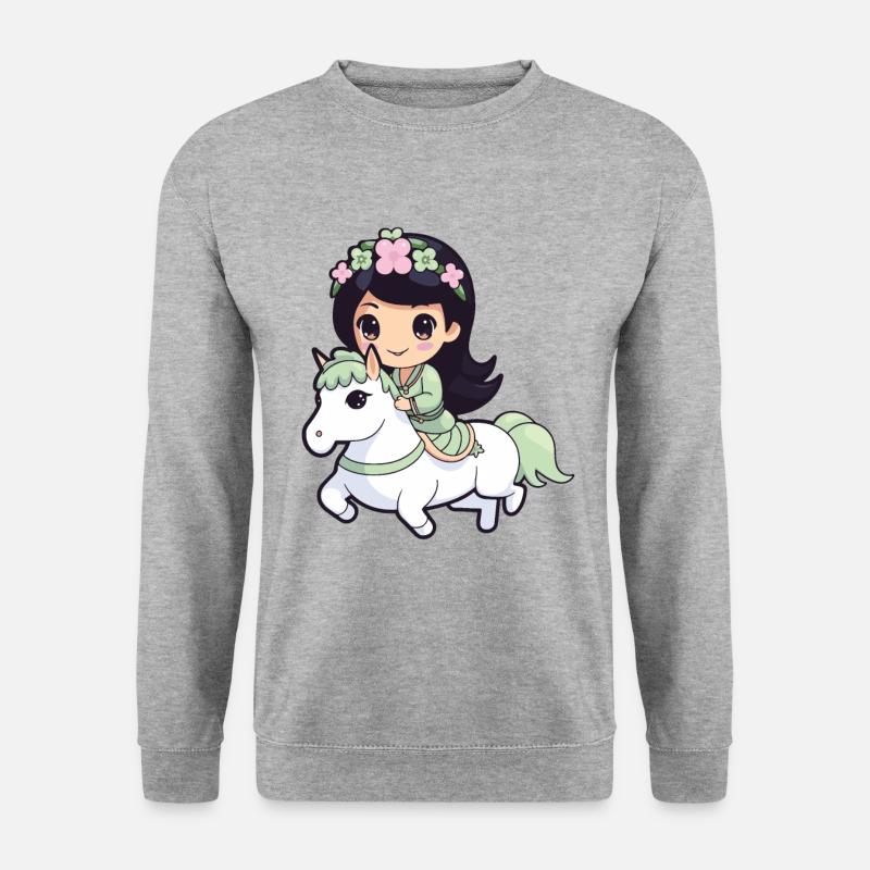 Prinzessin Pferd Comic - Unisex Pullover - Weißgrau meliert