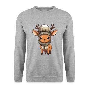 Reh Geweih Winter Tier Niedlich Comic - Unisex Pullover - Weißgrau meliert - Vorne - Alina (178cm) & Michal (187cm)